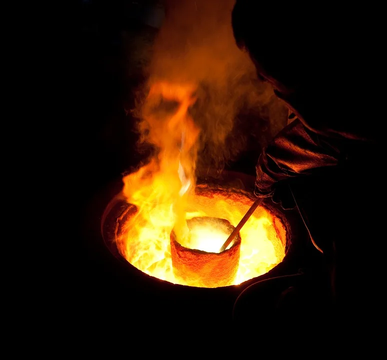 Molten bronze being poured at the foundry